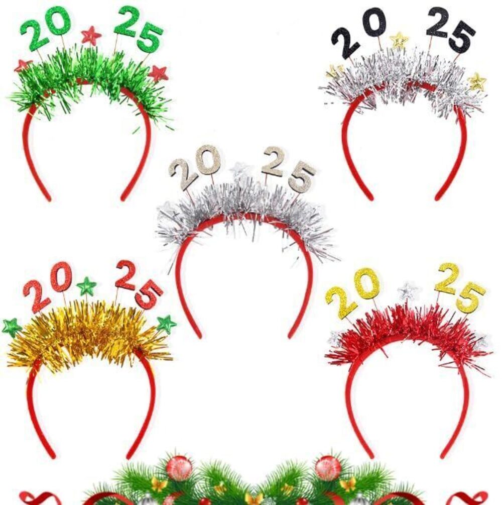 5958 5pcs 2025 Christmas Headband New Year Tinsel Hairband Glitter Hair